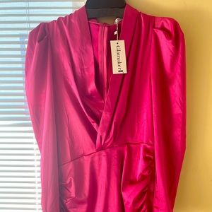 Woman’s satin hot pink dress